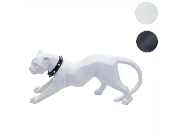 Best Sale Decoratiefiguurtje Luipaard Mcw-D36 Met Kraag, Wit Mat Met Kraag Standbeeld