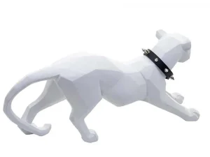 Best Sale Decoratiefiguurtje Luipaard Mcw-D36 Met Kraag, Wit Mat Met Kraag Standbeeld