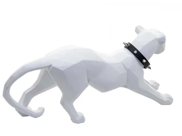 Best Sale Decoratiefiguurtje Luipaard Mcw-D36 Met Kraag, Wit Mat Met Kraag Standbeeld