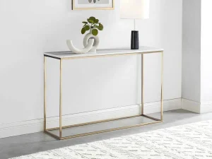 Clearance Design Sidetable Aretha - Marmer En Metaal - Wit En Goudkleurig - Van Sidetable