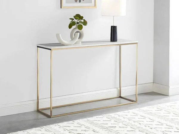 Clearance Design Sidetable Aretha - Marmer En Metaal - Wit En Goudkleurig - Van Sidetable