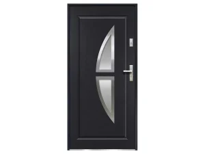 Flash Sale Deur Van Geglazuurd Staal En Inox H.207 X B.100 Cm Antraciet - Rechts Duwen - Covas Voordeur