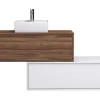 New Donker Naturel En Wit Hangend Badkamermeubel Met Enkele Wastafel En Twee Lades - 94 Cm - Teana Ii Badkamermeubel Met Enkele Wastafel