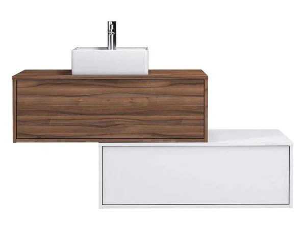 New Donker Naturel En Wit Hangend Badkamermeubel Met Enkele Wastafel En Twee Lades - 94 Cm - Teana Ii Badkamermeubel Met Enkele Wastafel