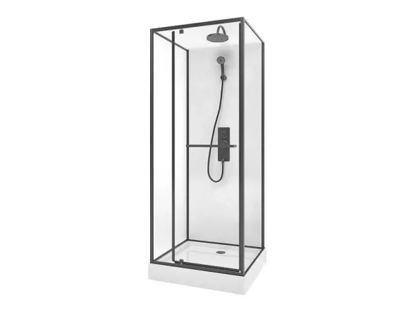 Online Douchecabine Met Omkeerbare Plaatsingsrichting- Aanpasbare Hoogte - Matzwart - L80 X B80 X H213/232 Cm - Savito Douchecabine