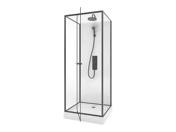 Online Douchecabine Met Omkeerbare Plaatsingsrichting- Aanpasbare Hoogte - Matzwart - L80 X B80 X H213/232 Cm - Savito Douchecabine