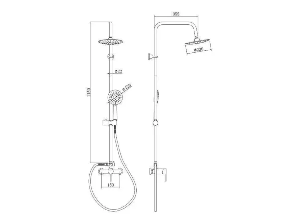 Cheap Douchekolom Aita Van Mat Zwart Roestvrij Staal - 127 Cm Douchekolom