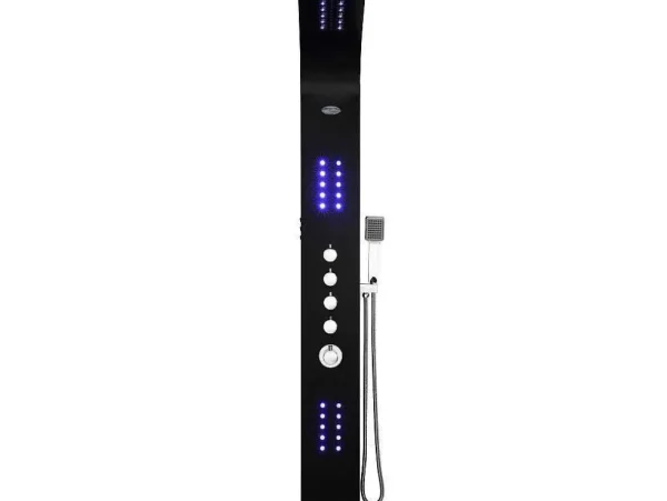 Cheap Douchekolom Felicita Met Thermostaatkraan, Balneotherapie En Led-Verlichting - 20*165Cm - Zwart Douchekolom