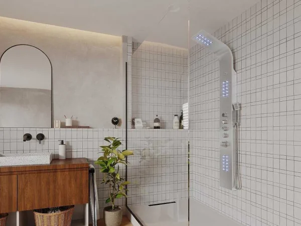 Discount Douchekolom Felicita Met Thermostaatkraan, Balneotherapie En Led-Verlichting - 20*165 Cm Douchekolom