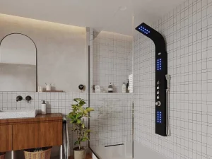 Cheap Douchekolom Felicita Met Thermostaatkraan, Balneotherapie En Led-Verlichting - 20*165Cm - Zwart Douchekolom