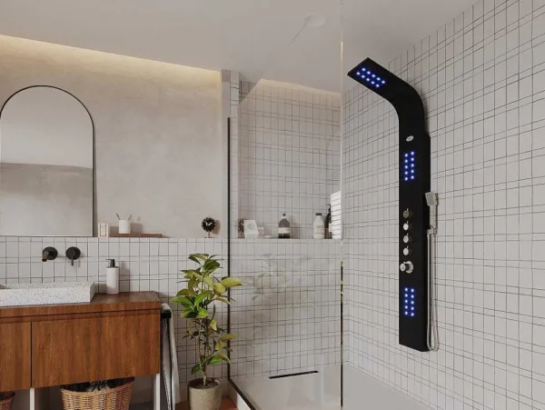 Cheap Douchekolom Felicita Met Thermostaatkraan, Balneotherapie En Led-Verlichting - 20*165Cm - Zwart Douchekolom