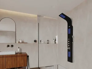 Cheap Douchekolom Felicita Met Thermostaatkraan, Balneotherapie En Led-Verlichting - 20*165Cm - Zwart Douchekolom