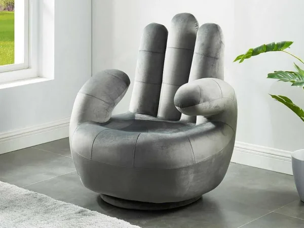 New Draaibare Fauteuil Hand Catchy Van Fluweel - Antraciet Handstoel
