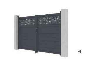 Cheap Draaipoort Van Aluminium Met Motieven - Halfopengewerkt - L. 305 X H. 182 Cm - Antraciet - Bazio Hekjes & Poorten