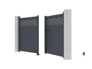 Cheap Draaipoort Van Aluminium Met Motieven - Halfopengewerkt - L. 305 X H. 182 Cm - Antraciet - Bazio Hekjes & Poorten