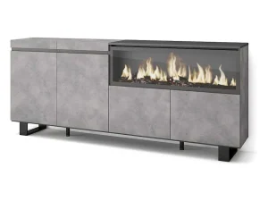 Shop Dressoir, Opbergkast, 210, 4 Deuren, Elektrische Haard Xxl, Industrieel Design, Cement Buffetkast