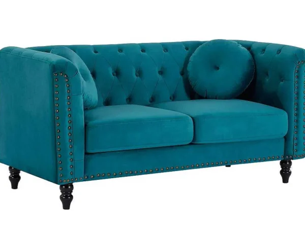 Cheap Drie- En Tweezitsbank Van Blauwgroen Velours Turner Bankstel 3+2