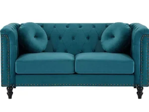 Cheap Drie- En Tweezitsbank Van Blauwgroen Velours Turner Bankstel 3+2