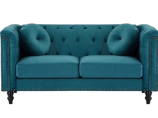 Cheap Drie- En Tweezitsbank Van Blauwgroen Velours Turner Bankstel 3+2