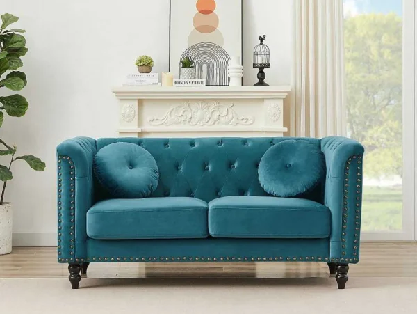 Cheap Drie- En Tweezitsbank Van Blauwgroen Velours Turner Bankstel 3+2