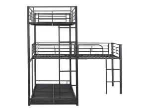 Discount Driedubbele Stapelbedden 90 X 200 Cm - Hoge Reling En Ladder - Metaal - Zwart Kinderbed Stapelbed