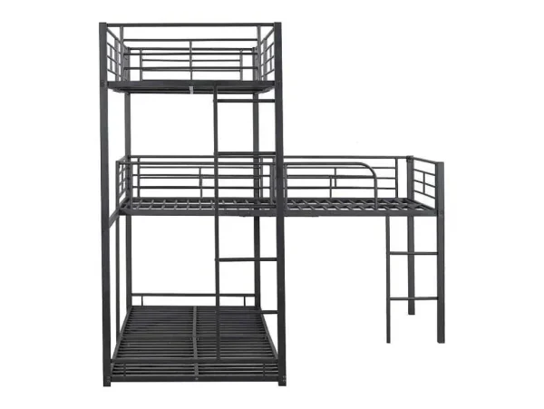 Discount Driedubbele Stapelbedden 90 X 200 Cm - Hoge Reling En Ladder - Metaal - Zwart Kinderbed Stapelbed