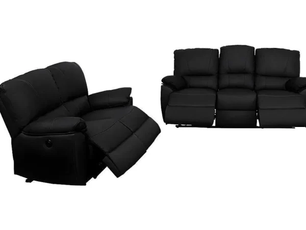 Cheap Driezits- En Tweezits Relaxbank Van Leer Marcis - Zwart - Elektrisch Bankstel 3+2