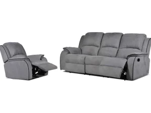 Discount Driezits Relaxbank En Relaxfauteui Van Microvezel Hernani - Grijs Set Zitbank + Fauteuil