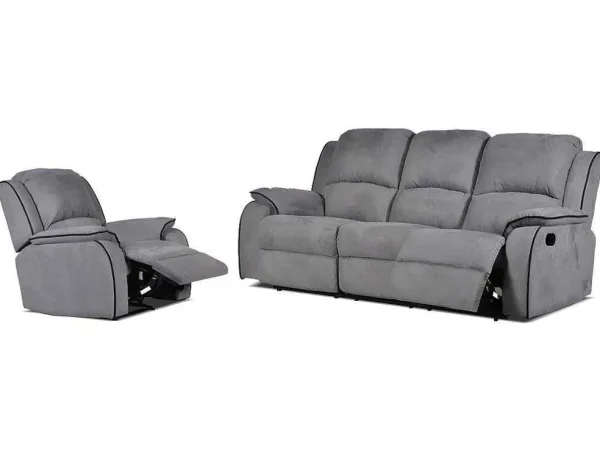 Discount Driezits Relaxbank En Relaxfauteui Van Microvezel Hernani - Grijs Set Zitbank + Fauteuil