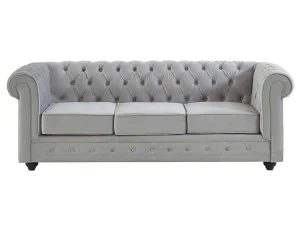 Best Driezitsbank Chesterfield - Fluweel - Licht Grijs Zitbank
