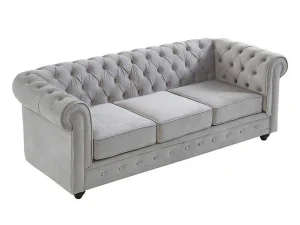 Best Driezitsbank Chesterfield - Fluweel - Licht Grijs Zitbank