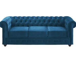 Best Sale Driezitsbank Chesterfield Fluweel - Eend Blauw Chesterfield Zitbank
