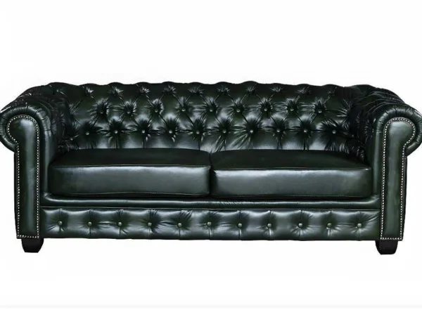 Hot Driezitsbank Chesterfield Brenton 100% Buffelleer - Empire Groen Chesterfield Zitbank
