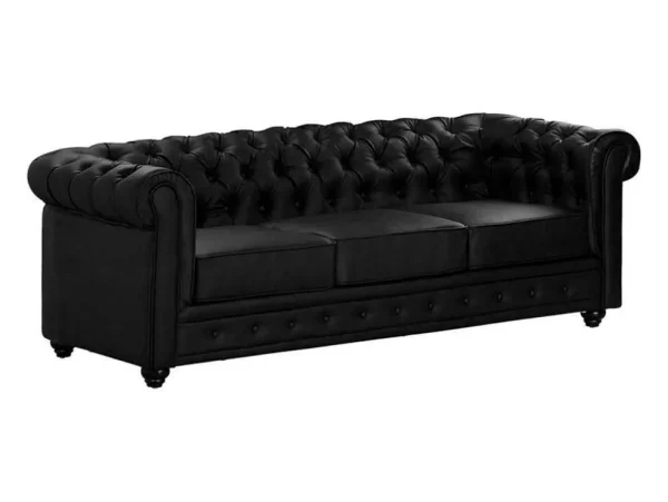 Cheap Driezitsbank Chesterfield Van Kunstleer - Zwart Kunstleren Zitbank