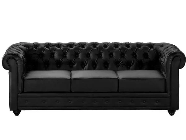 Cheap Driezitsbank Chesterfield Van Kunstleer - Zwart Kunstleren Zitbank