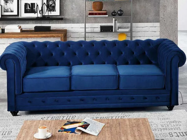 Cheap Driezitsbank Chesterfield - Fluweel - Koningsblauw Driezitsbank