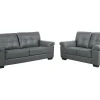Cheap Driezitsbank En Tweezitsbank Van Leer Hazel - Grijs Bankstel 3+2