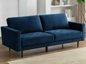 Online Driezitsbank Van Fluweel - Blauw - Estela Driezitsbank