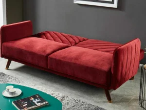 Flash Sale Driezitsbedbank Van Fluweel Joris - Rood Klik-Klak En Bz Slaapbank