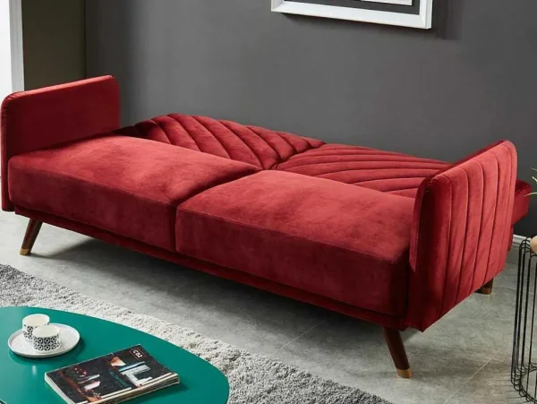 Flash Sale Driezitsbedbank Van Fluweel Joris - Rood Klik-Klak En Bz Slaapbank