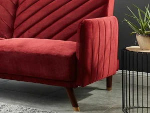 Flash Sale Driezitsbedbank Van Fluweel Joris - Rood Klik-Klak En Bz Slaapbank