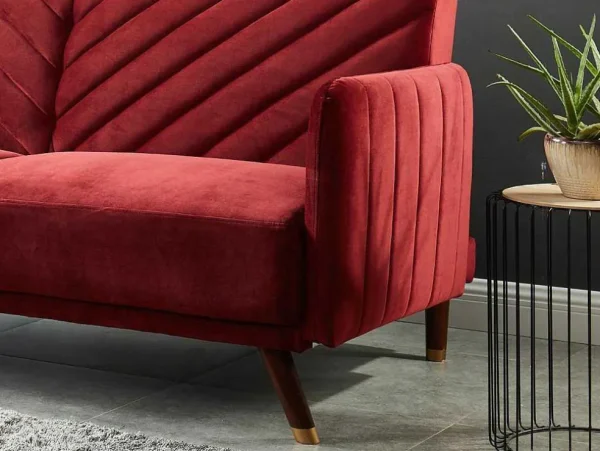 Flash Sale Driezitsbedbank Van Fluweel Joris - Rood Klik-Klak En Bz Slaapbank