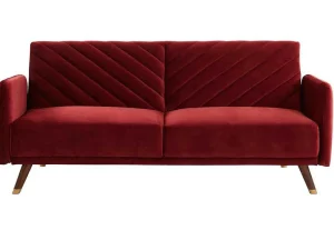 Flash Sale Driezitsbedbank Van Fluweel Joris - Rood Klik-Klak En Bz Slaapbank