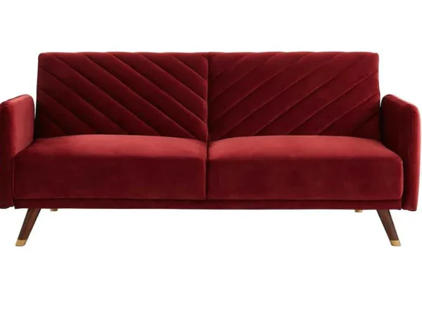 Flash Sale Driezitsbedbank Van Fluweel Joris - Rood Klik-Klak En Bz Slaapbank