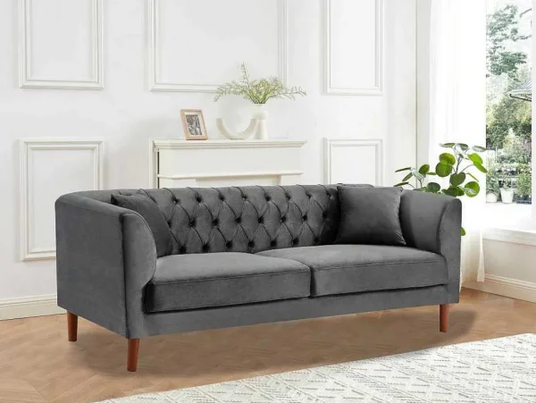 Online Driezits-Chesterfield-Bank Van Antracietkleurig Velours Arsene Chesterfield Zitbank