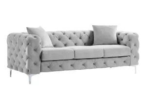Clearance Driezits-Chesterfield-Bank Van Lichtgrijs Velours Edwina Chesterfield Zitbank