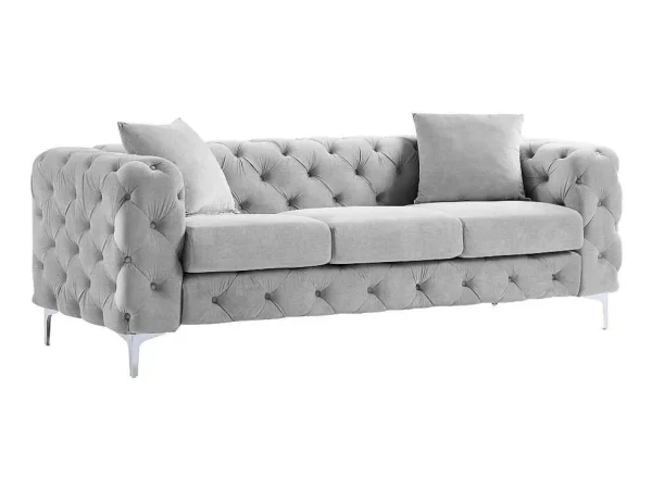 Clearance Driezits-Chesterfield-Bank Van Lichtgrijs Velours Edwina Chesterfield Zitbank
