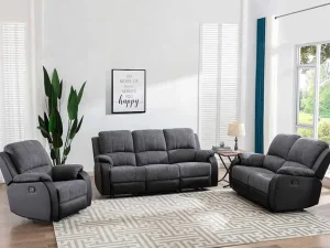 Sale Driezits-Relaxbank Van Microvezel En Grijs En Zwart Kunstleer Brody Zitbank