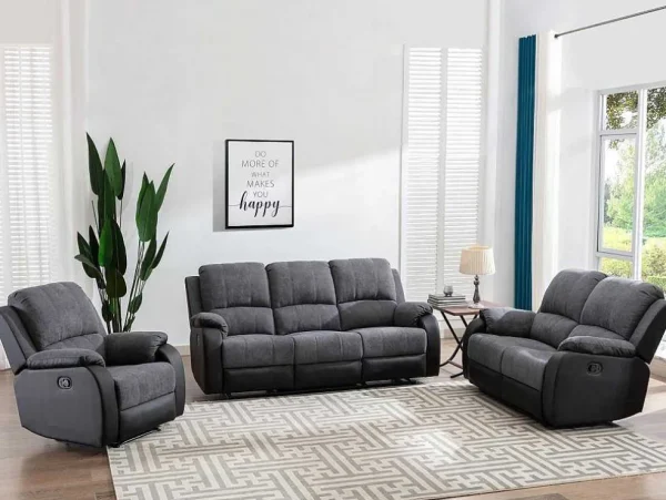 Sale Driezits-Relaxbank Van Microvezel En Grijs En Zwart Kunstleer Brody Zitbank