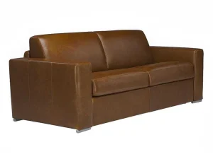 New Driezits-Slaapbank 100% Buffelleer Delectea Ii - Kleur: Vintage Karamel Slaapbank Met Matras
